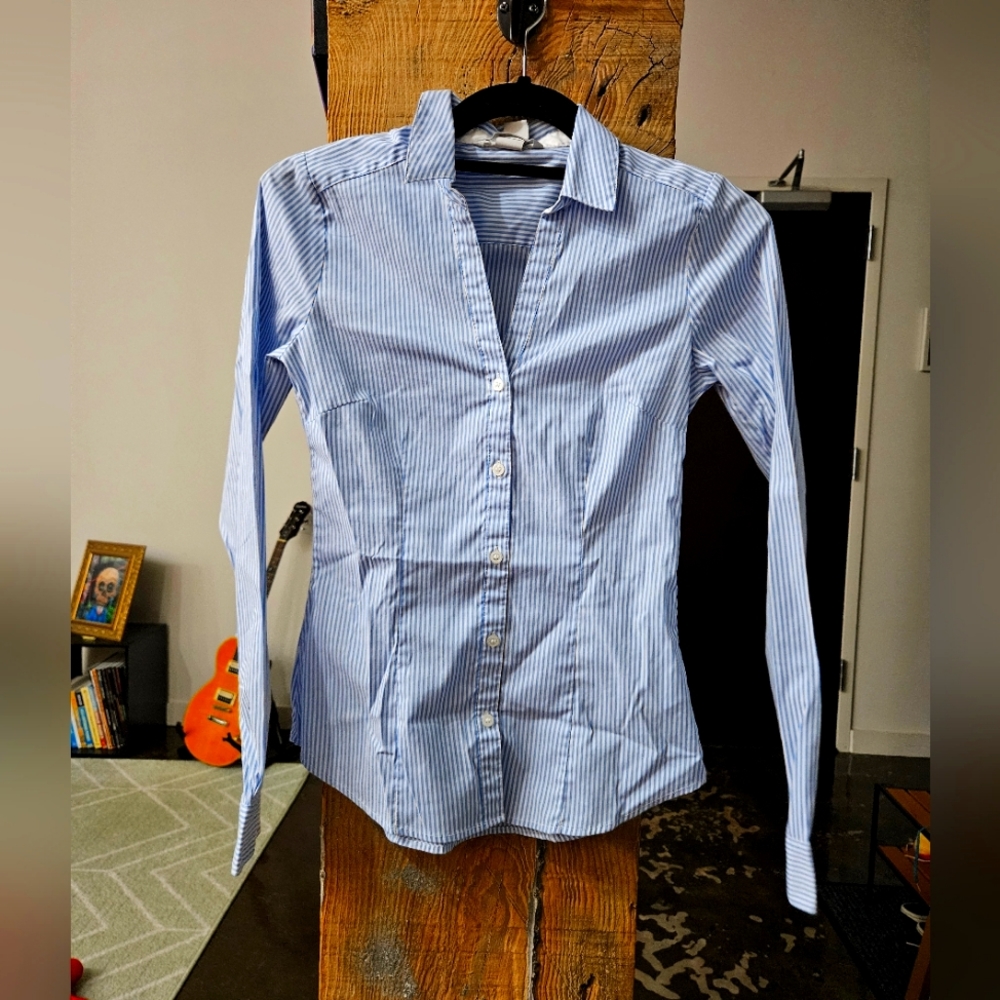Button down business casual striped top
